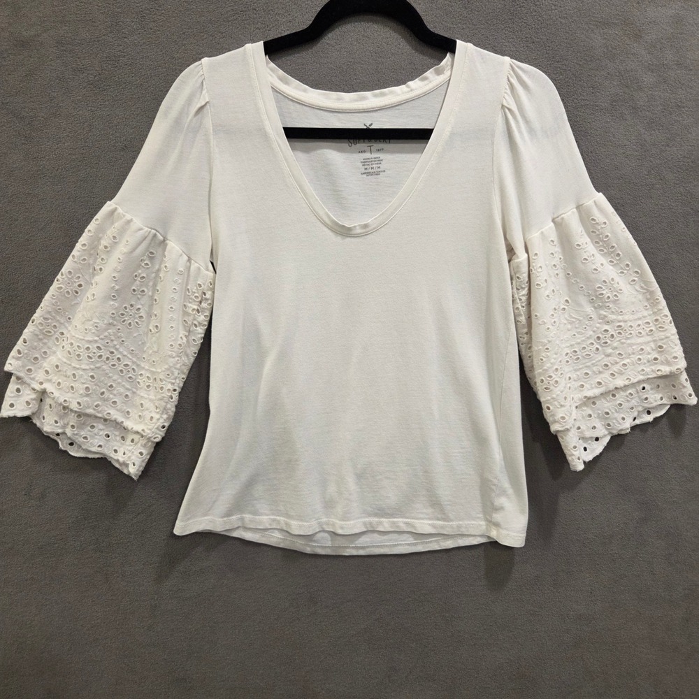 American Eagle Eyelet Lace Bell Sleeve Top Women's Medium White Boho Cottagecore